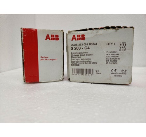 ABB S203 C4 Circuit Breaker 2CD S253 001 R00044