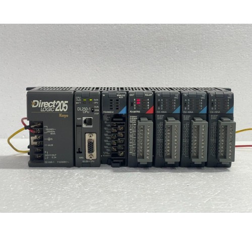 Koyo Direct Logic 205 PLC Set Wh D-06B-1 D2-25-1 CPU F2-04AD-2 F2-08TRS D2-16NA